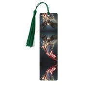 Marque-page en bois avec motif aigle à tête blanche d'Amérique du Nord pour homme et femme, marque-page en bois avec pompons, cadeau idéal pour les amateurs de livres