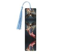 Marque-page en bois avec motif aigle à tête blanche d'Amérique du Nord pour homme et femme, marque-page en bois avec pompons, cadeau idéal pour les amateurs de livres