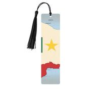 Marque-page en bois avec motif carte du Sénégal avec étoile jaune avec pompons, étiquettes rectangulaires en bois naturel, cadeaux pour homme et femme