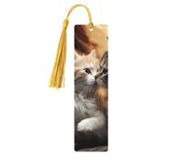 Marque-page en bois avec motif chat baiser pour hommes, femmes, enseignants, cadeau vintage fait à la main, marque-pages pour lecture, marque-pages à suspendre, ornements en bois avec pompon