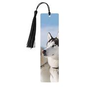 Marque-page en bois avec motif chiens husky pour homme et femme - Marque-page personnalisé avec pompon - Cadeau d'anniversaire pour les amateurs de livres, les étudiants, les enseignants