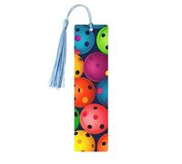 Marque-page en bois avec motif de boules de pickleball colorées pour homme et femme - Marque-page personnalisé avec pendentif en forme de pompon pour les amateurs de livres, cadeau d'anniversaire