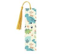 Marque-page en bois avec motif dinosaure pour les amateurs de livres, fait à la main avec pompons colorés, marque-page imprimés double face, accessoires de livre artistique, cadeau pour homme et femme