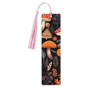 Marque-page en bois avec motif feuilles de champignon d'automne avec pampille pour homme et femme, marque-page de lecture, cadeau pour les amateurs de livres