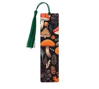 Marque-page en bois avec motif feuilles de champignon d'automne avec pampille pour homme et femme, marque-page de lecture, cadeau pour les amateurs de livres