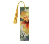 Marque-page en bois avec motif feuilles d'eucalyptus vertes pour les amateurs de livres, marque-page en bois fait à la main avec pompon, marque-page de lecture, étiquettes cadeaux en bois pour