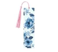 Marque-page en bois avec motif floral bleu avec pendentif en forme de roses - Marque-page unique fait à la main - Cadeau idéal pour les amateurs de livres