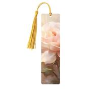 Marque-page en bois avec motif floral rose avec pompon, beau marque-page fait à la main, marque-pages pour la lecture