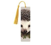 Marque-page en bois avec motif hérisson en couronne florale pour les amateurs de livres, fait à la main avec pompons colorés, marque-page double face, accessoires de livre artistique, cadeau pour