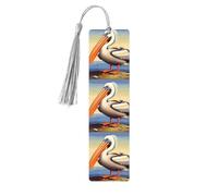 Marque-page en bois avec motif pélican, style vintage, à suspendre, orné de pompons. Un joli marque-page pour les amoureux des livres, hommes et femmes.