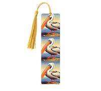 Marque-page en bois avec motif pélican, style vintage, à suspendre, orné de pompons. Un joli marque-page pour les amoureux des livres, hommes et femmes.