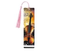 Marque-page en bois avec notes de musique de piano et violon pour homme et femme, fait à la main avec pendentif en bois brut avec pampille, marque-pages, cadeaux à suspendre pour les amateurs de