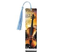 Marque-page en bois avec notes de musique de piano et violon pour homme et femme, fait à la main avec pendentif en bois brut avec pampille, marque-pages, cadeaux à suspendre pour les amateurs de