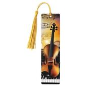 Marque-page en bois avec notes de musique de piano et violon pour homme et femme, fait à la main avec pendentif en bois brut avec pampille, marque-pages, cadeaux à suspendre pour les amateurs de
