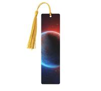 Marque-page en bois avec pampille (Space Planet Earth) - Étiquette personnalisée - Accessoire de lecture élégant - Cadeau pour les amateurs de livres