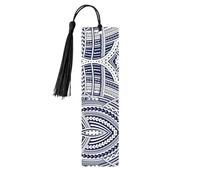 Marque-page en bois avec pampilles - Motif tribal polynésien maori bleu - Cadeau idéal pour homme et femme