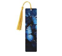 Marque-page en bois avec papillons bleu foncé pour hommes, femmes, enseignants, cadeau vintage fait à la main, marque-pages pour lecture, marque-pages à suspendre, étiquettes cadeaux, ornements en