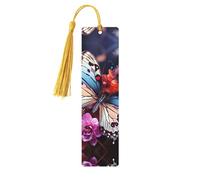 Marque-page en bois avec papillons colorés sur fleurs pour les amateurs de livres, fait à la main avec pompons colorés, marque-page imprimés double face, accessoires de livre artistique, cadeau pour