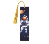 Marque-page en bois avec pendentif en forme d'astronaute de l'espace - Fait à la main - Marqueur de livre pour les amateurs de livres - Décoration idéale pour un cadeau d'anniversaire