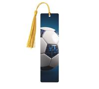 Marque-page en bois avec pendentif en forme de ballon de football - Fait à la main - Marque-page en bois unique - Marqueur de page pour les amateurs de livres - Idéal pour un cadeau d'anniversaire