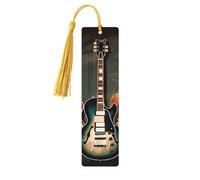Marque-page en bois avec pendentif en forme de guitare - Fait à la main - Marqueur de livre pour les amateurs de livres - Décoration idéale pour un cadeau d'anniversaire