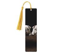 Marque-page en bois avec petit bouledogue blanc pour hommes, femmes, enseignants, cadeau vintage fait à la main, marque-page pour lecture, marque-pages à suspendre, étiquettes cadeaux, ornements en