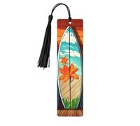 Marque-page en bois avec planche de surf sur bois pour homme et femme - Marque-page personnalisé avec pompon - Cadeau d'anniversaire pour les amateurs de livres, cadeau d'anniversaire, d'étudiants