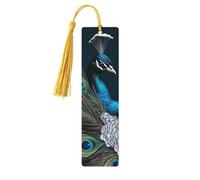 Marque-page en bois avec plume de paon bleu pour hommes, femmes, enseignants, cadeau vintage fait à la main, marque-pages pour lecture, marque-pages à suspendre, étiquettes cadeaux, ornements en bois