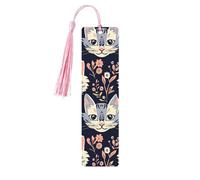 Marque-page en bois avec pompon en forme de chat floral pour femme et homme - Cadeau pour les amateurs de livres