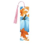 Marque-page en bois avec pompon en forme de citrouille bleue et feuilles d'érable d'automne pour homme et femme - Cadeau pour les amateurs de livres