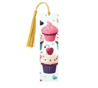 Marque-page en bois avec pompon en forme de cupcake et cœurs pour hommes, femmes, enseignants, cadeau vintage fait à la main, marque-pages pour lecture, marque-pages à suspendre, étiquettes cadeaux