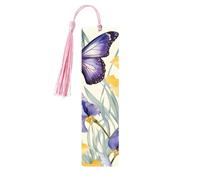 Marque-page en bois avec pompon en forme de fleur d'iris et de papillon pour homme et femme, marque-page de lecture, cadeau pour les amateurs de livres