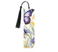 Marque-page en bois avec pompon en forme de fleur d'iris et de papillon pour homme et femme, marque-page de lecture, cadeau pour les amateurs de livres