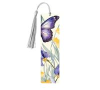 Marque-page en bois avec pompon en forme de fleur d'iris et de papillon pour homme et femme, marque-page de lecture, cadeau pour les amateurs de livres