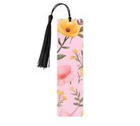 Marque-page en bois avec pompon en forme de fleur jaune aquarelle pour homme et femme, marque-page de lecture, cadeau pour les amateurs de livres