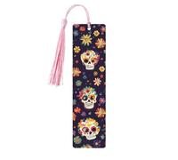 Marque-page en bois avec pompon en forme de tête de mort mexicaine pour homme et femme - Cadeau pour les amateurs de livres