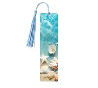 Marque-page en bois avec pompon en forme d'étoile de mer de plage hawaïenne pour homme et femme - Cadeau pour les amateurs de livres