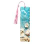 Marque-page en bois avec pompon en forme d'étoile de mer de plage hawaïenne pour homme et femme - Cadeau pour les amateurs de livres