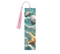 Marque-page en bois avec pompon en forme d'étoile de mer et coquillages pour homme et femme - Cadeau pour les amateurs de livres