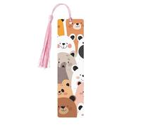 Marque-page en bois avec pompon en forme d'ours mignon pour femme et homme - Marque-page de lecture - Cadeau pour les amateurs de livres