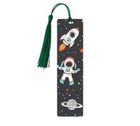 Marque-page en bois avec pompon et étoile astronaute spatiale et planète galaxie pour homme et femme - Cadeau pour les amateurs de livres