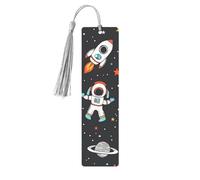 Marque-page en bois avec pompon et étoile astronaute spatiale et planète galaxie pour homme et femme - Cadeau pour les amateurs de livres