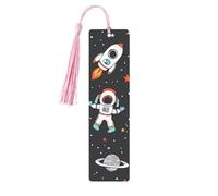 Marque-page en bois avec pompon et étoile astronaute spatiale et planète galaxie pour homme et femme - Cadeau pour les amateurs de livres