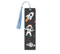 Marque-page en bois avec pompon et étoile astronaute spatiale et planète galaxie pour homme et femme - Cadeau pour les amateurs de livres