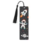 Marque-page en bois avec pompon et étoile astronaute spatiale et planète galaxie pour homme et femme - Cadeau pour les amateurs de livres