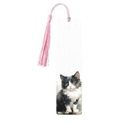 Marque-page en bois avec pompon pour femme et homme - Marque-page en forme de chat mignon - Cadeau pour les amateurs de livres
