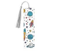 Marque-page en bois avec pompon pour homme et femme - Motif planète de dessin animé - Cadeau pour les amateurs de livres