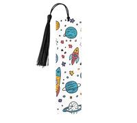 Marque-page en bois avec pompon pour homme et femme - Motif planète de dessin animé - Cadeau pour les amateurs de livres