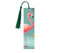 Marque-page en bois avec pompons en bois à suspendre avec flamant rose amusant fait à la main - Marque-pages vintage en bois - Marque-page de lecture pour homme et femme