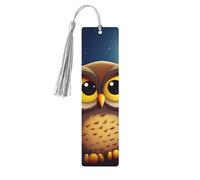 Marque-page en bois avec pompons en bois à suspendre hibou et lune jaune, marque-pages faits à la main, ornements vintage en bois, marque-pages fantaisie, marque-page de lecture pour homme et femme